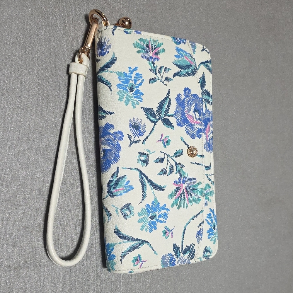 LC Lauren Conrad Floral Wristlet Clutch - Cream and Blue